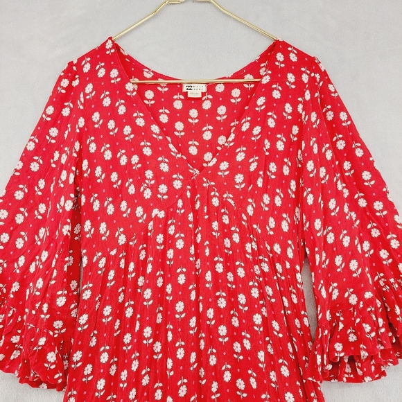New Billabong Time After Time Red Floral Flutter Sleeve Ruffle Maxi Dress P6575 - Picture 4 of 10